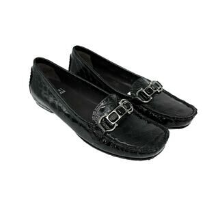 Stuart Weitzman Patent Leather Croc Embossed Wedge Buckle Loafer Women’s 4